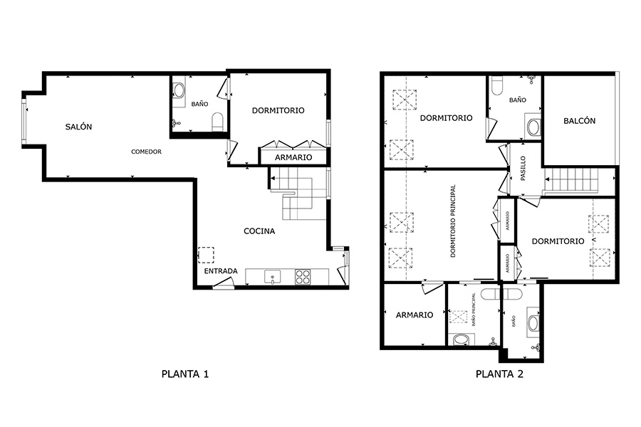 Plano sin medidas del piso de 4 habitaciones del Edificio Lérida 8.